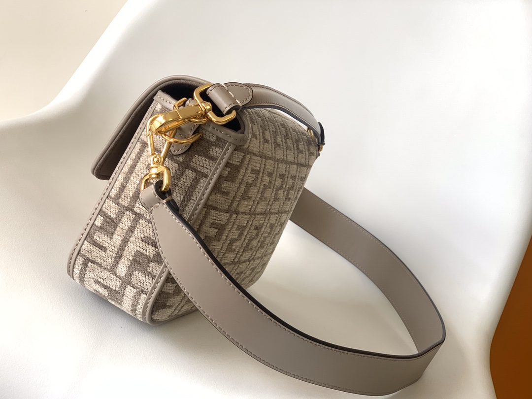 Fendi Medium Baguette FF Chenille Shoulder Bag Grey